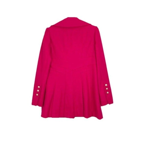 Guess Los Angeles Hot Pink Wool Blend Pea Coat Gold Buttons Feminine Cut SZ S - Picture 2 of 8